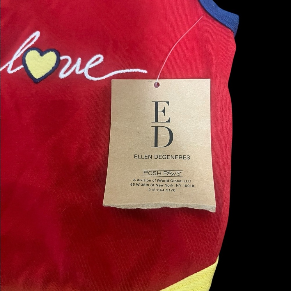 Adorable Red and Yellow Sleeveless Top For Dogs with Love Embroidery - Picture 6 of 6